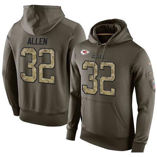 NFL Men's Nike Kansas City Chiefs #32 Marcus Allen Stitched Green Olive Salute To Service KO Performance Hoodie - Click Image to Close
